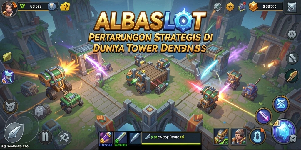 Screenshot gameplay ALBASLOT menampilkan pertarungan Tower Defense yang seru.