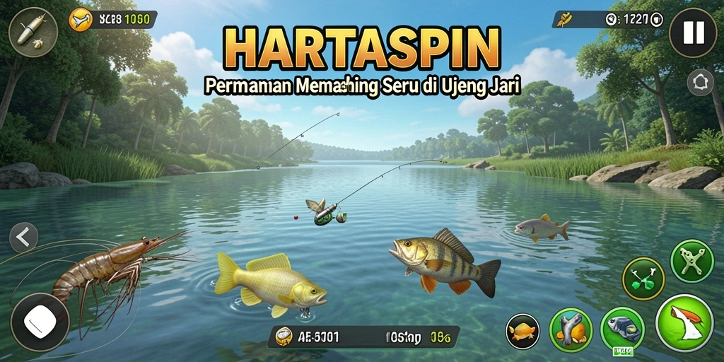 Screenshot HARTASPIN menampilkan gameplay memancing yang mendebarkan.