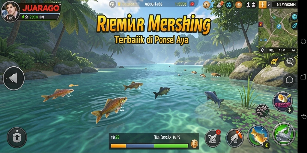 Tampilan gameplay JUARAGO yang menarik dengan aksi memancing.