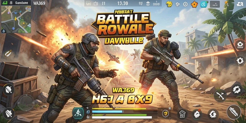 Screenshot gameplay WA369 yang menunjukkan pertempuran seru di arena Battle Royale.